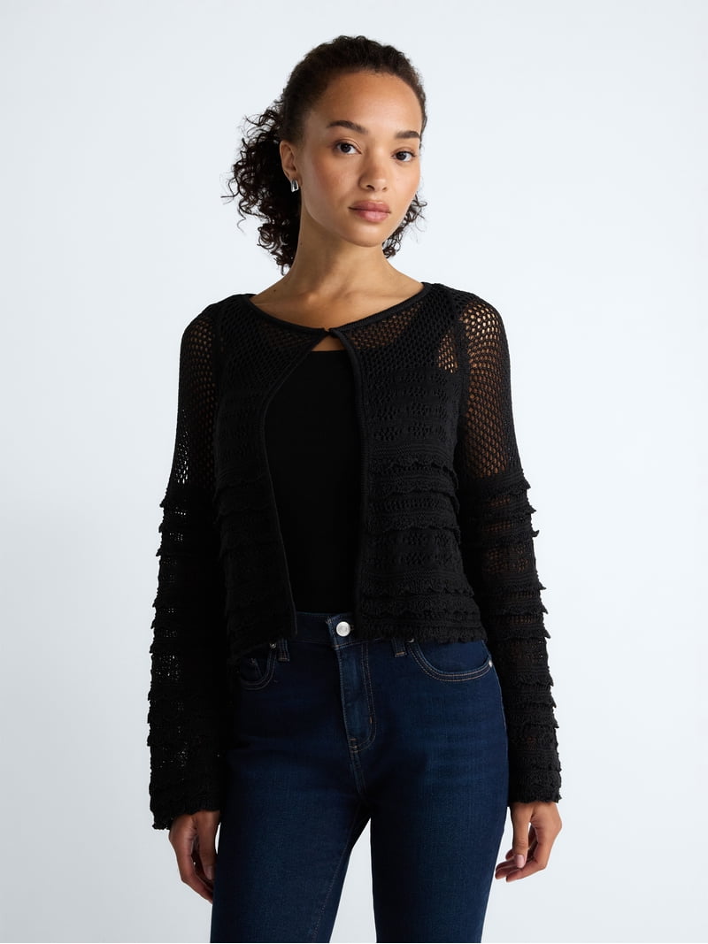 Scoop Women's and Women's Plus Stitch Mix Button Front Cardigan