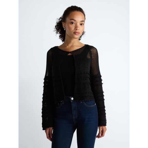 Scoop Women's and Women's Plus Stitch Mix Button Front Cardigan, Sizes XS-4X