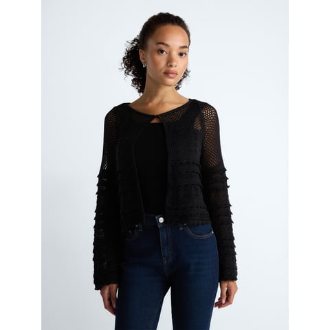 Women's and Women's Plus Stitch Mix Button Front Cardigan, Sizes XS-4X