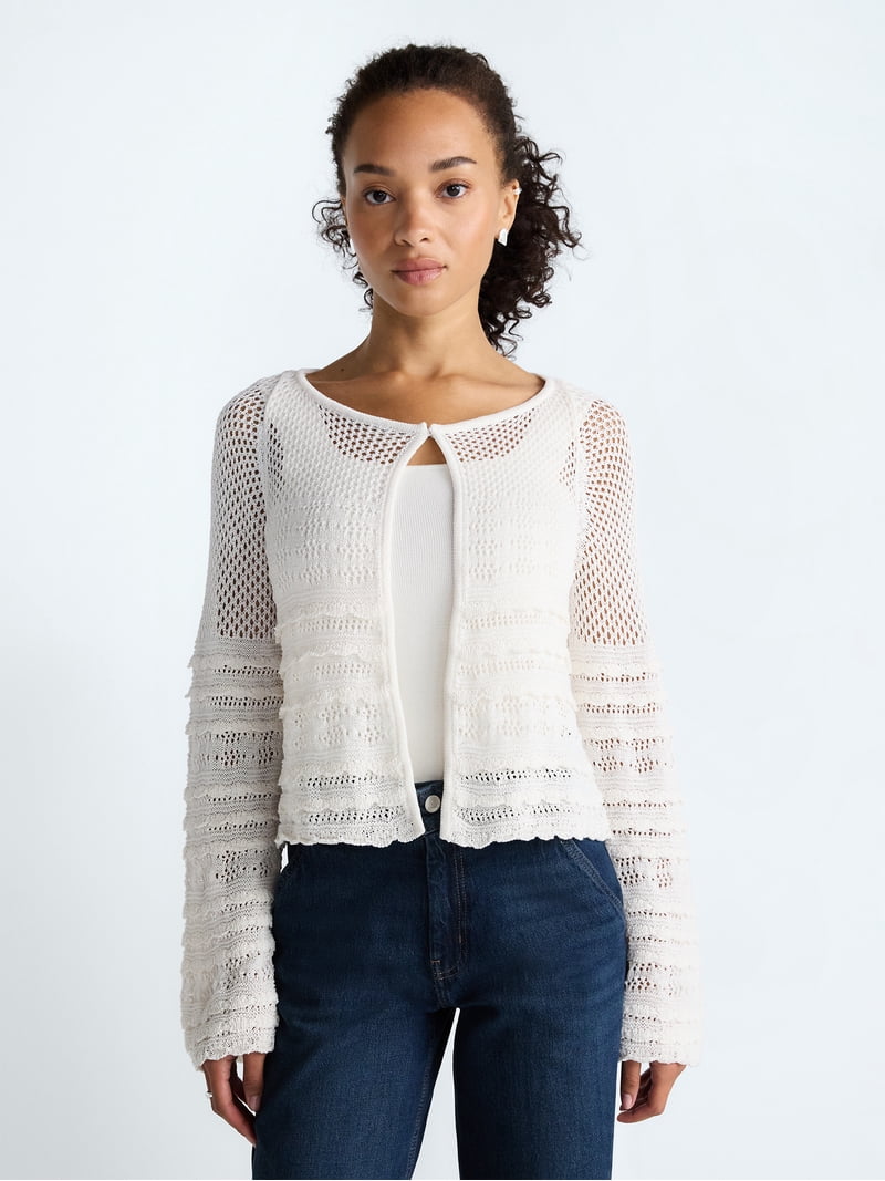Scoop Women's and Women's Plus Stitch Mix Button Front Cardigan