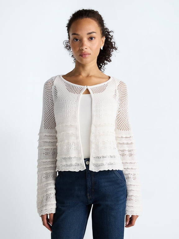 Women's and Women's Plus Stitch Mix Button Front Cardigan, Sizes XS-4X