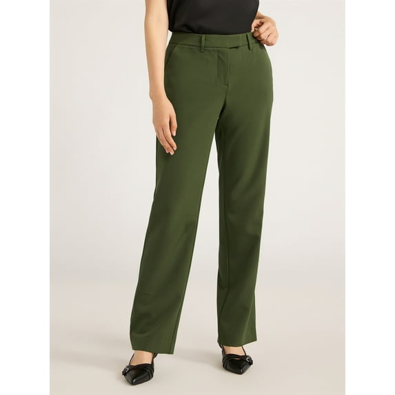 Scoop Women's Ultimate Crepe Mid Rise Straight Leg Stove Pipe Pants, 32" Inseam, Sizes XS-XXL