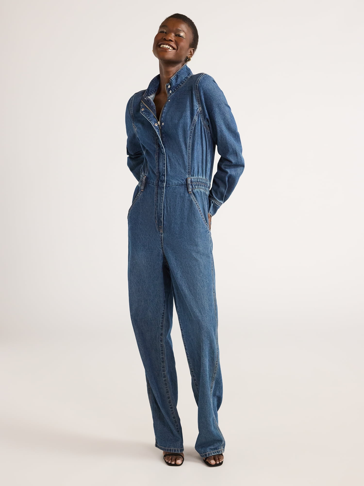 Scoop Women's Denim Jumpsuit with Straight Leg, Sizes XS-XXL