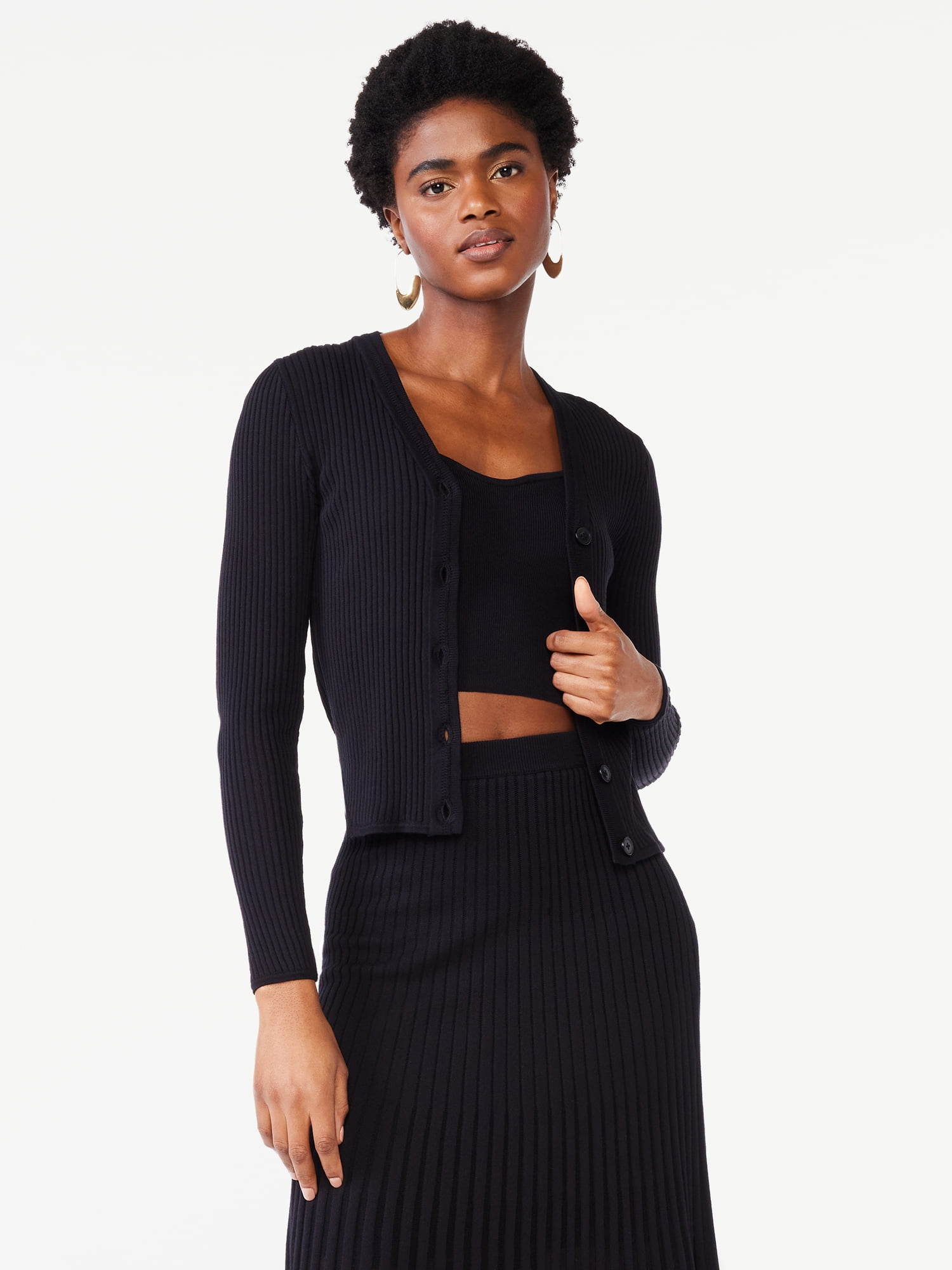 Scoop Women's Stripe Cardigan Sweater with Bralette, Lightweight, Sizes XS-XXL