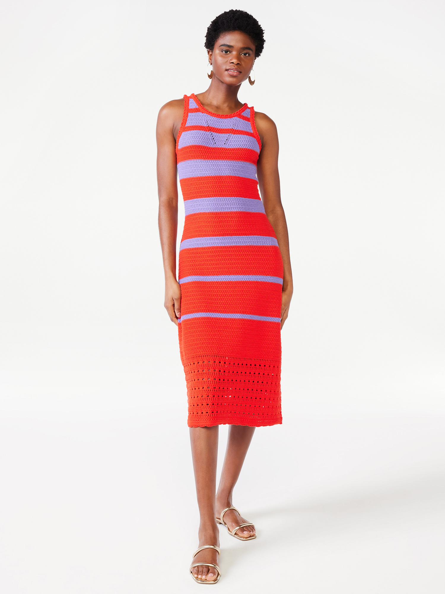 Scoop Women’s Striped Crochet Dress, Mid-Calf Length - image 1 of 4