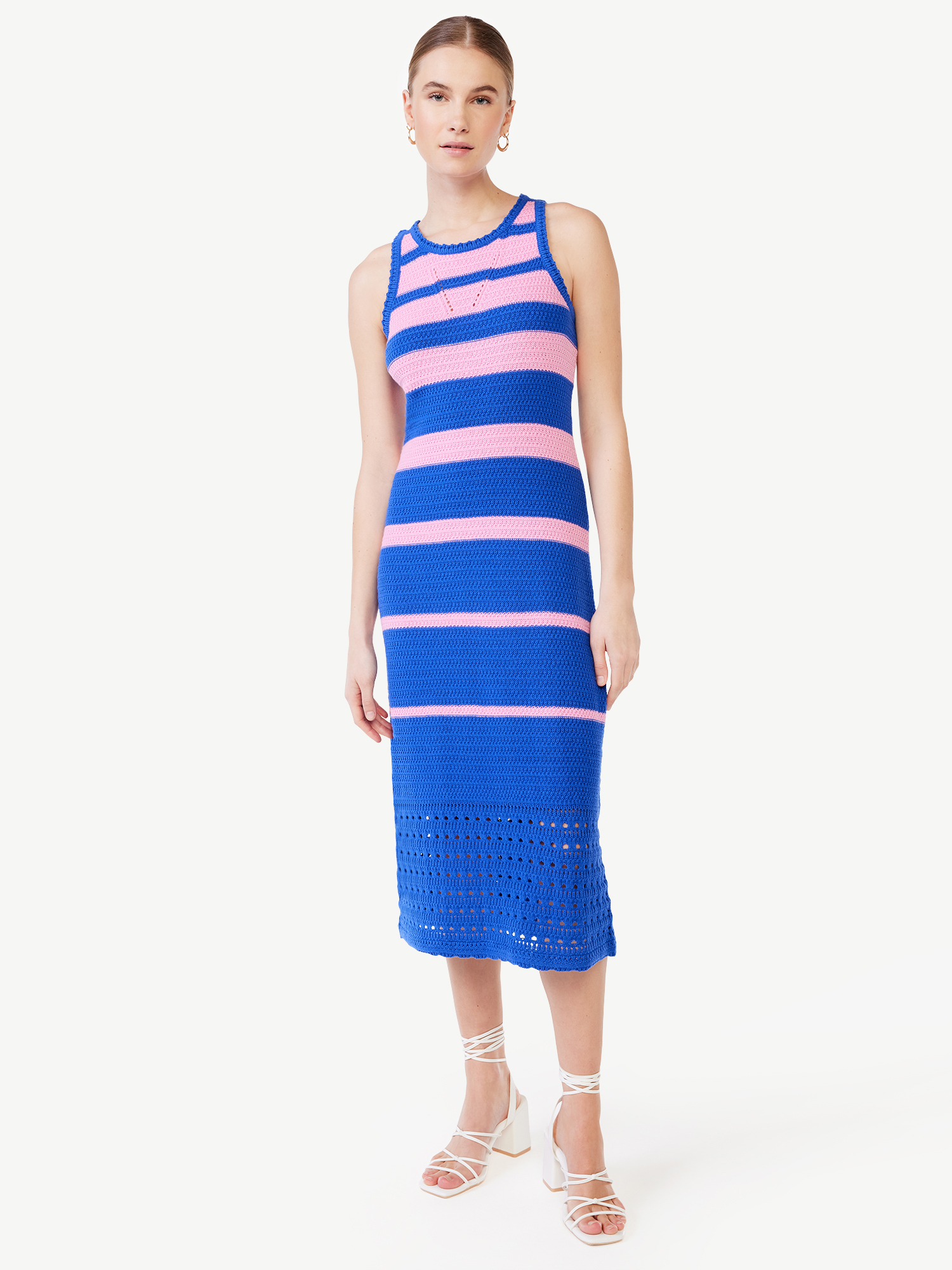 Scoop Women’s Striped Crochet Dress, Mid-Calf Length - image 1 of 5