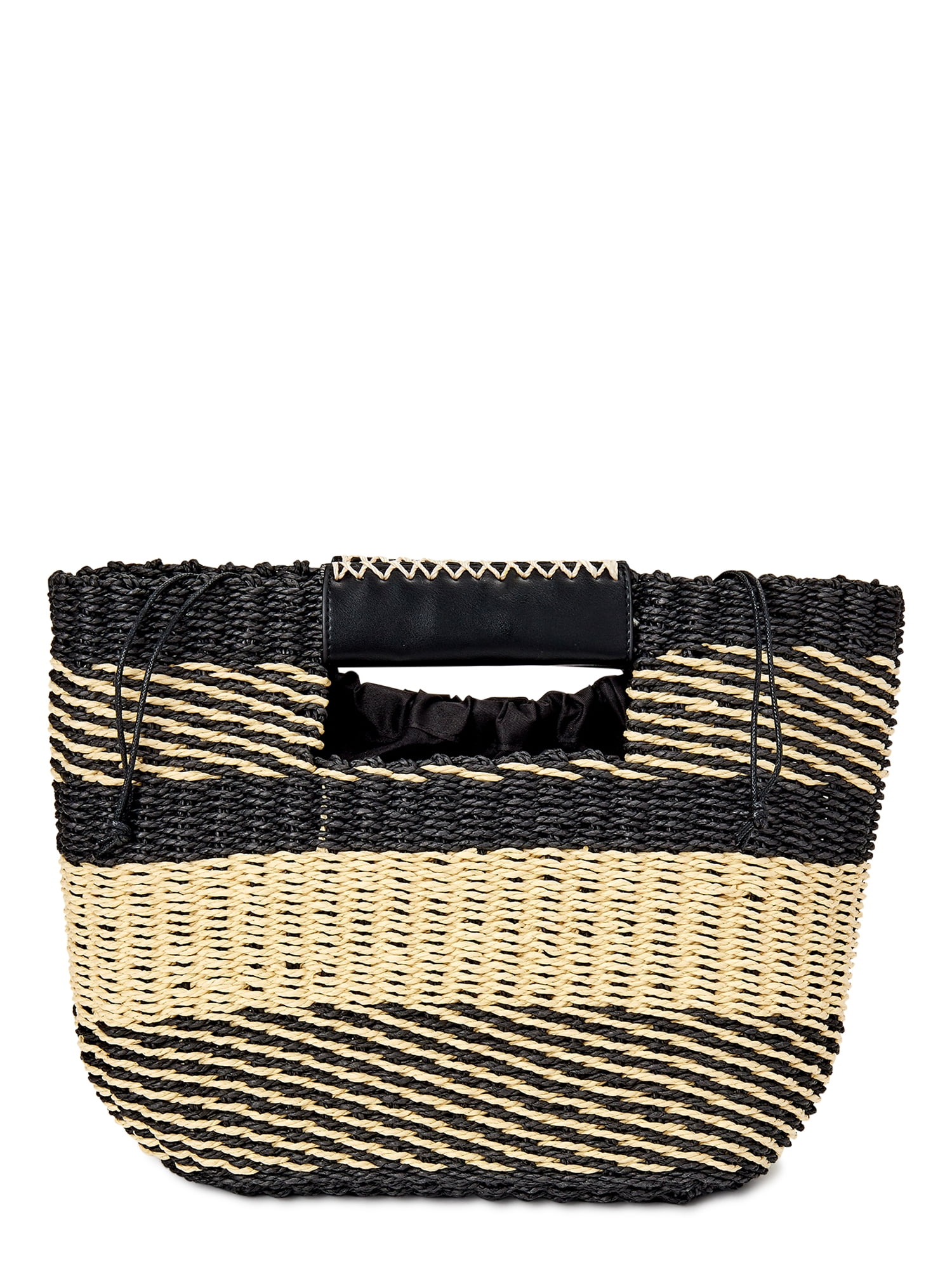 Scoop Women’s Striped Woven Beach Bag with Removable Pouch, Black