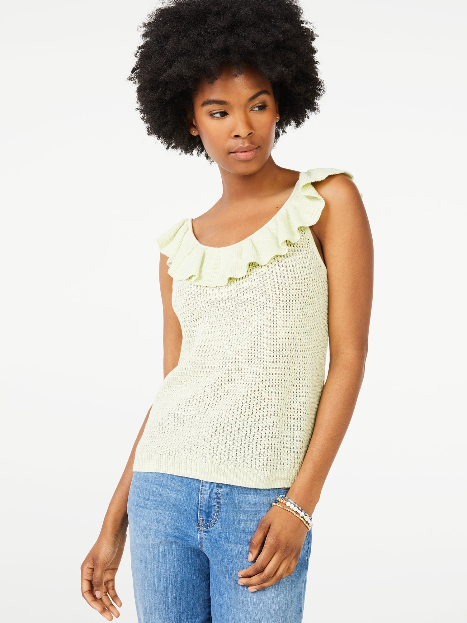Scoop Women s Sweater Tank Top with Ruffled Neck Walmart