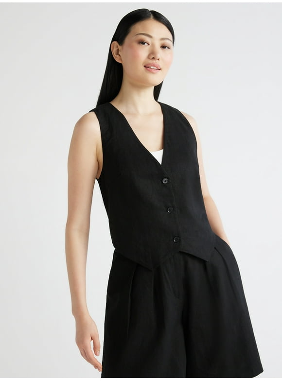 Scoop Women's Tailored Linen Vest, Sizes XS-XXL