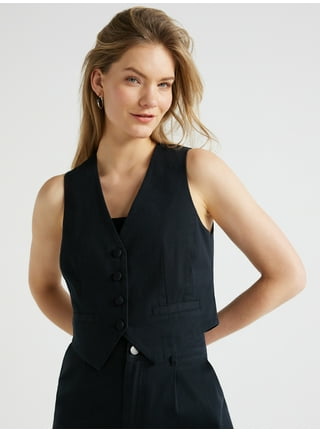 Awoscut Women Vintage Vest 90s Button Down Waistcoat Crop Blazer Vest  Streetwear
