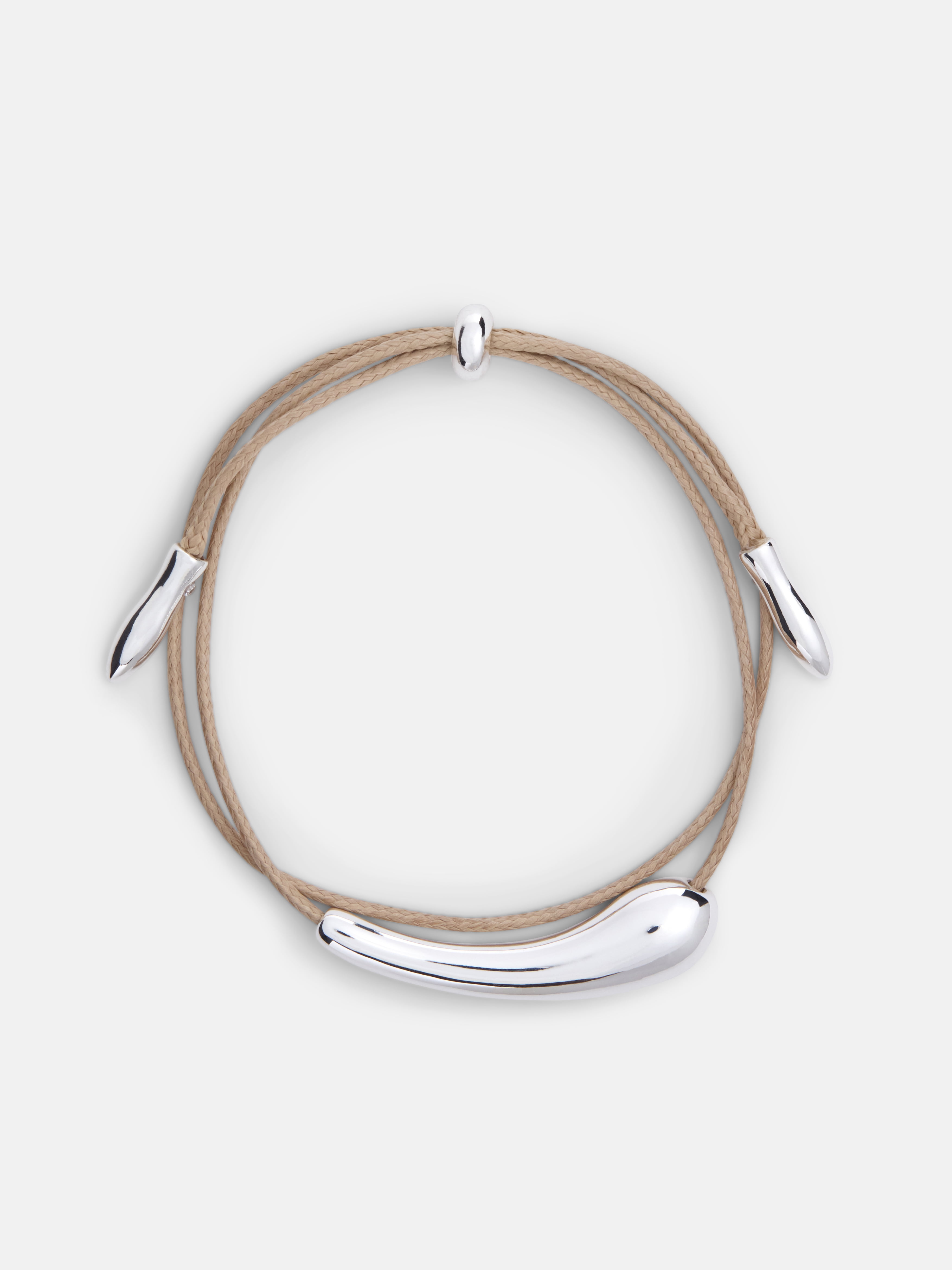 Women's Tan Cord Bracelet with Silver Tone Sculpted Accents