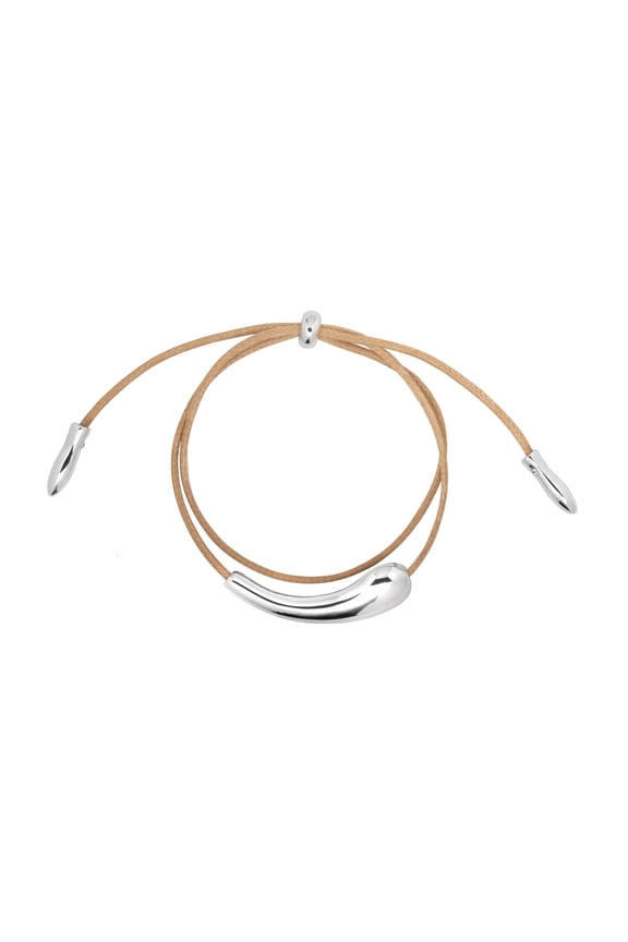 Womens Tan Adjustable Cord Bracelet with Curved Silver-Tone Bar, Fashion Jewelry