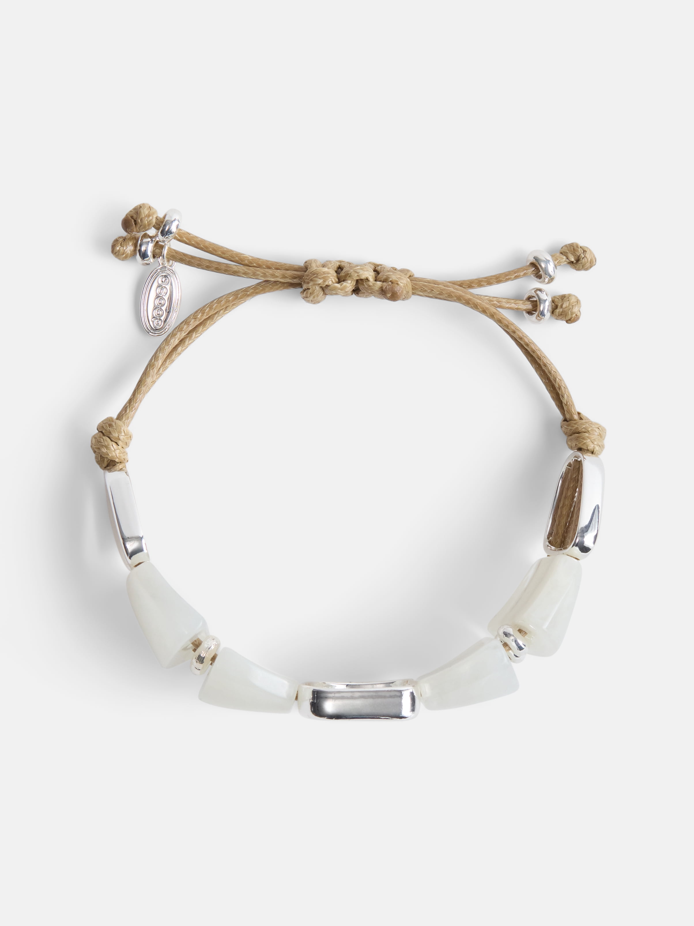 Women's Tan Cord Bracelet with Geometric Beads