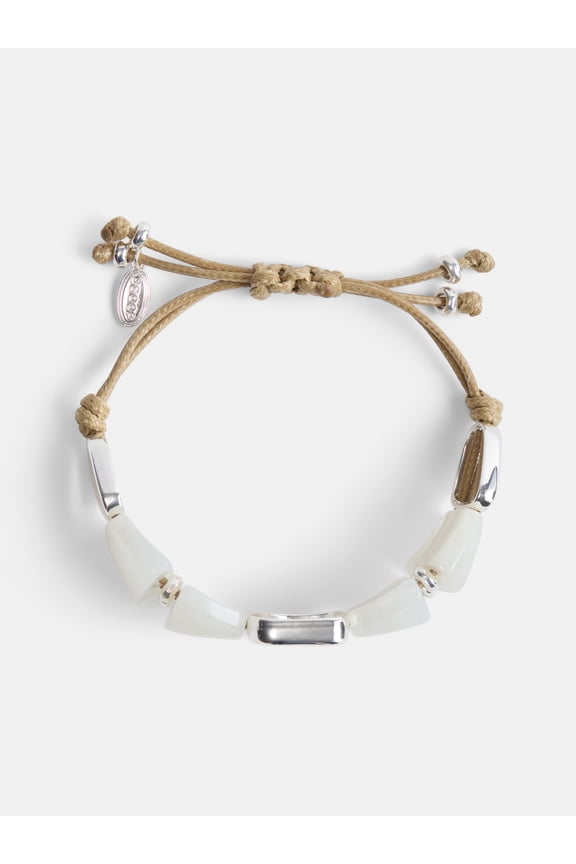Women's Tan Cord Bracelet with Geometric Beads