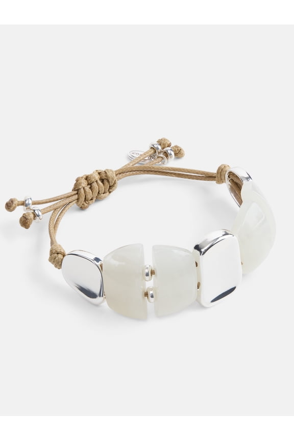 Women's Tan Cord Bracelet with Geometric Beads