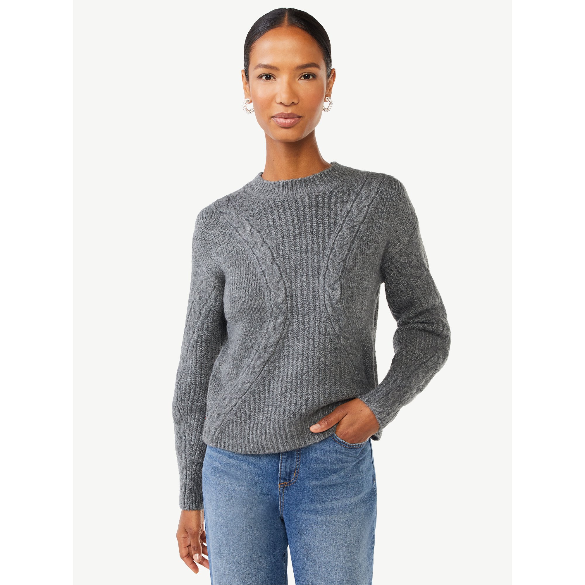Scoop Women's Textured Cable Knit Sweater - Walmart.com