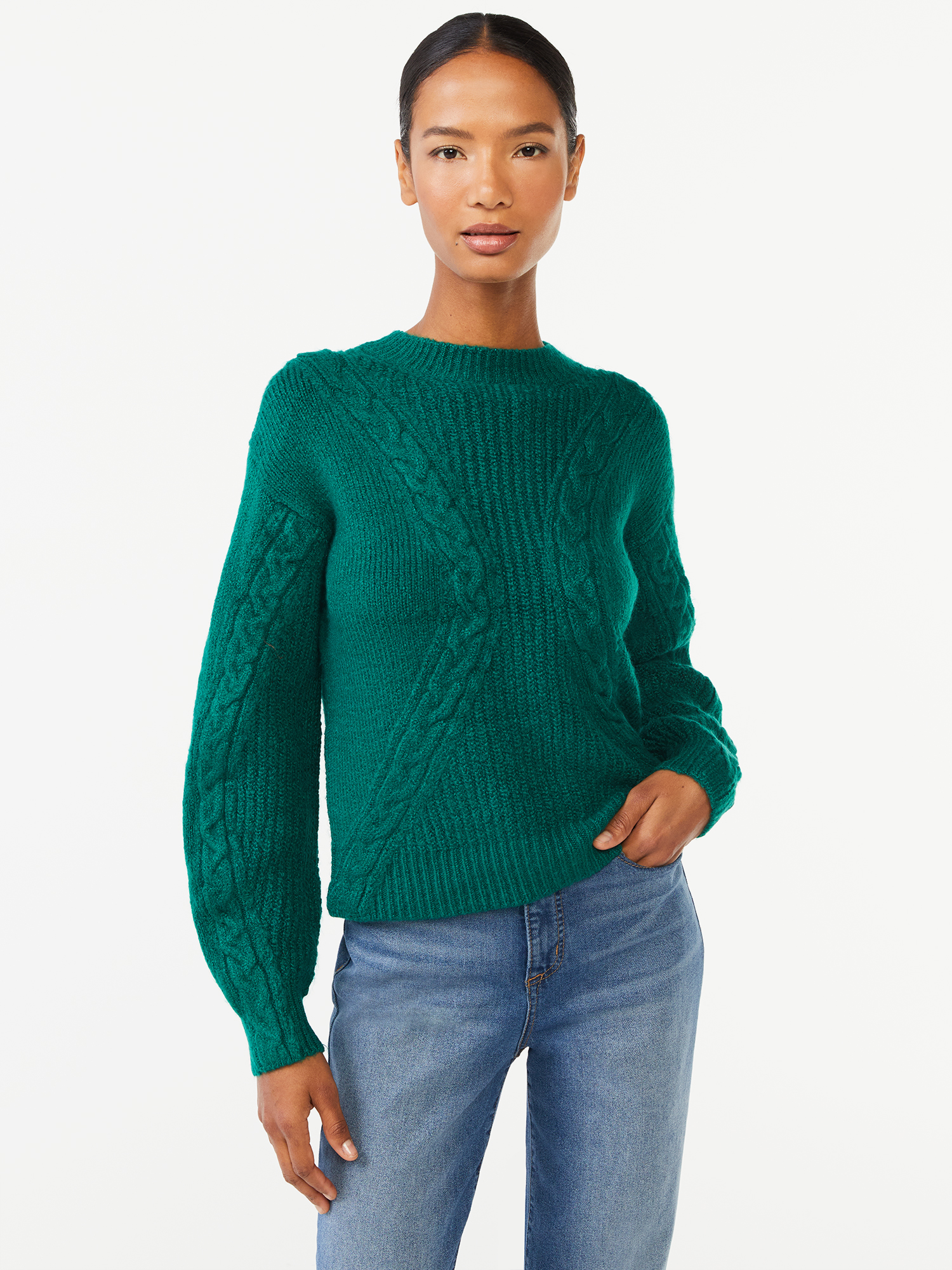Scoop Women's Textured Cable Knit Sweater - image 1 of 5