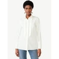 thumbnail image 1 of Scoop Women's Tie Neck Button Front Poplin Tunic Shirt with Long Sleeves, Sizes XS-XXL, 1 of 5