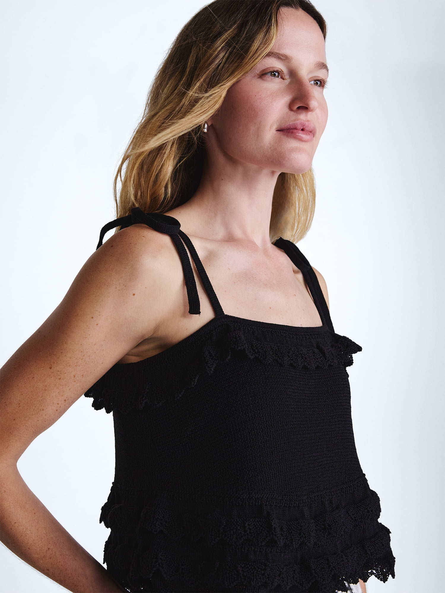 Scoop Women's Tie Ruffle Sweater Tank, Sizes XS-XXL