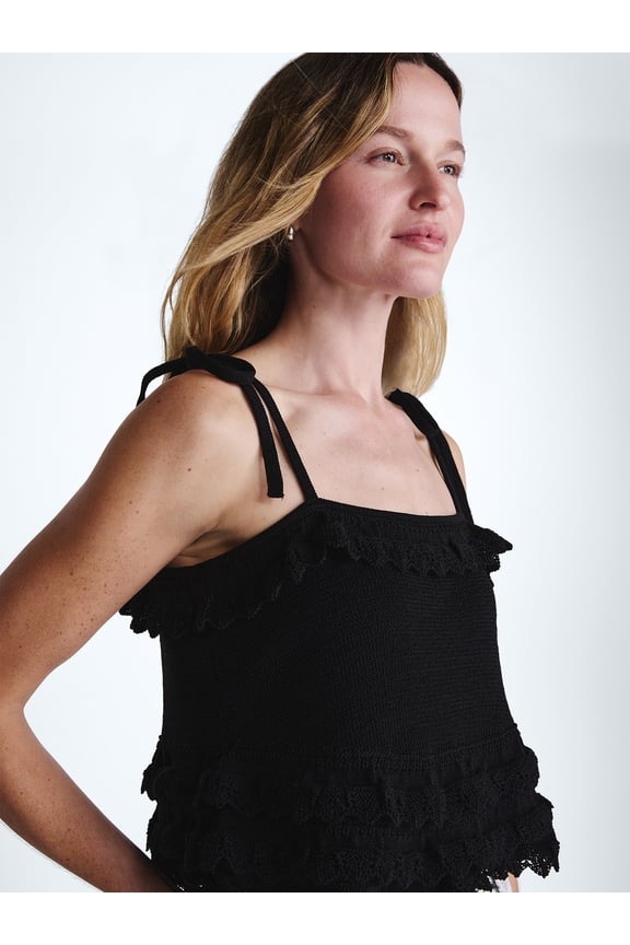 Women's Tie Ruffle Sweater Tank, Sizes XS-XXL
