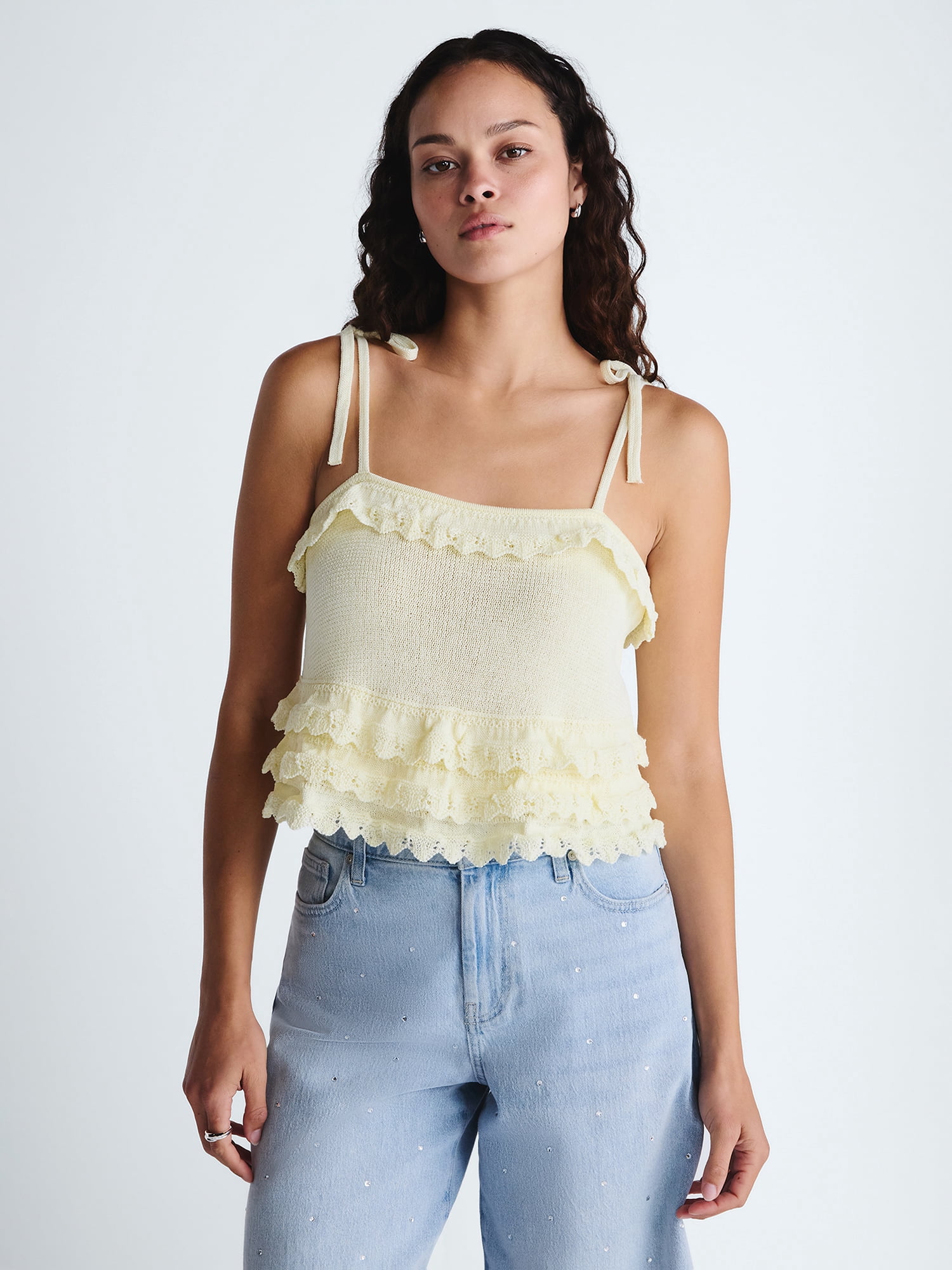 Scoop Women's Tie Ruffle Sweater Tank, Sizes XS-XXL