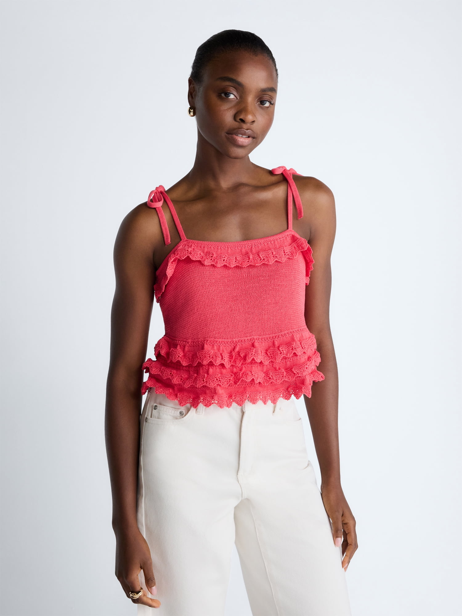 Scoop Women's Tie Ruffle Sweater Tank, Sizes XS-XXL