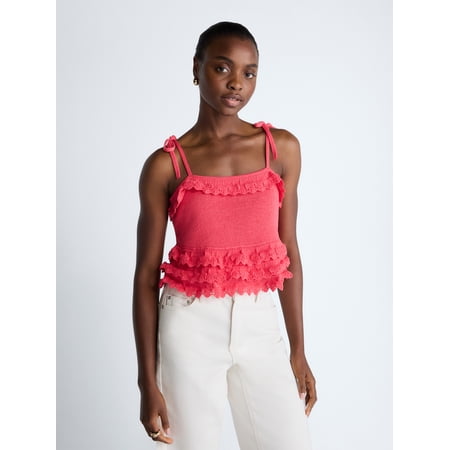 Scoop Women's Tie Ruffle Sweater Knit Tank Top, Sizes, XS-XXL
