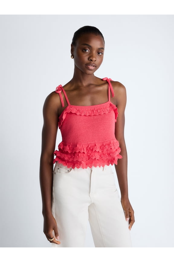 Women's Tie Ruffle Sweater Tank, Sizes XS-XXL