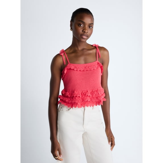 Scoop Women's Tie Ruffle Sweater Tank, Sizes XS-XXL
