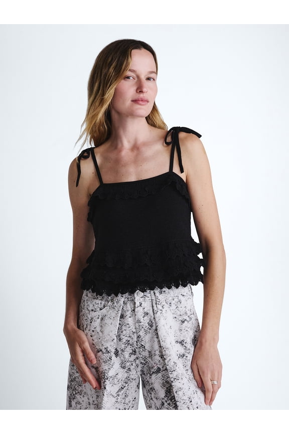 Women's Tie Ruffle Sweater Tank, Sizes XS-XXL