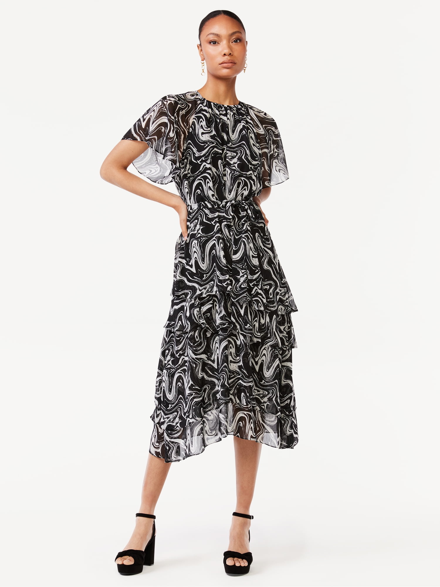 Sammie Scalloped Tie Shoulder Midi Dress