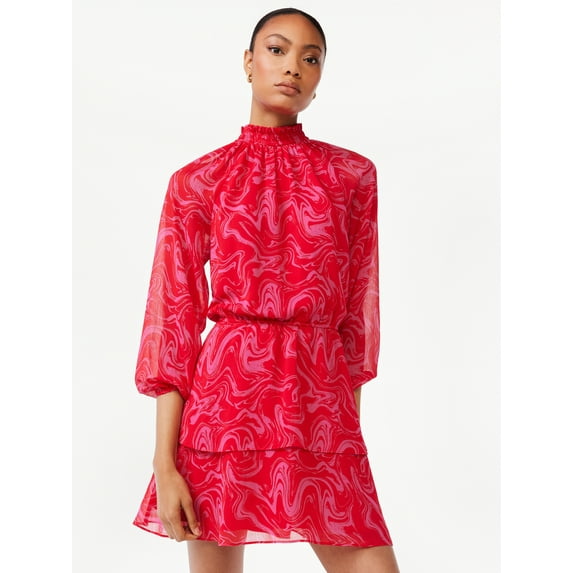 Scoop Women's Tiered Mini Dress with Smock Neck