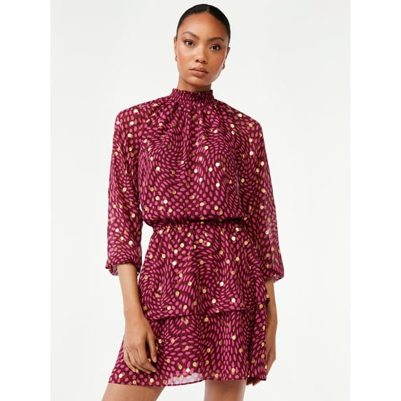 Scoop Women's Tiered Mini Dress with Smock Neck