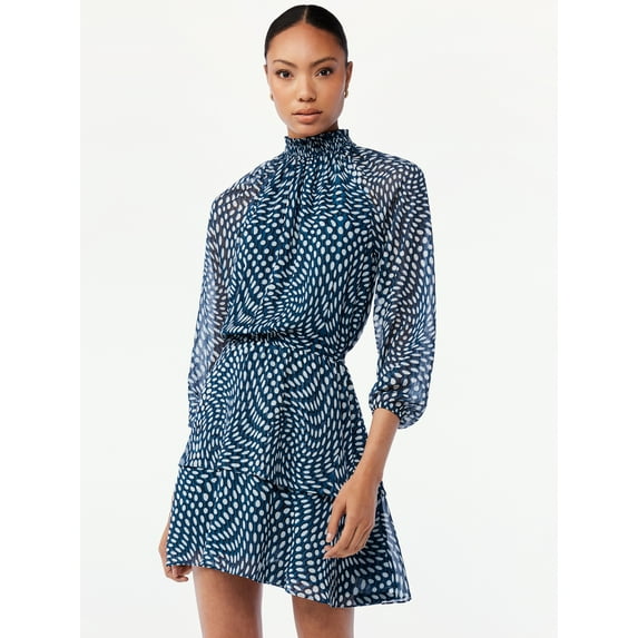 Scoop Women's Tiered Mini Dress with Smock Neck