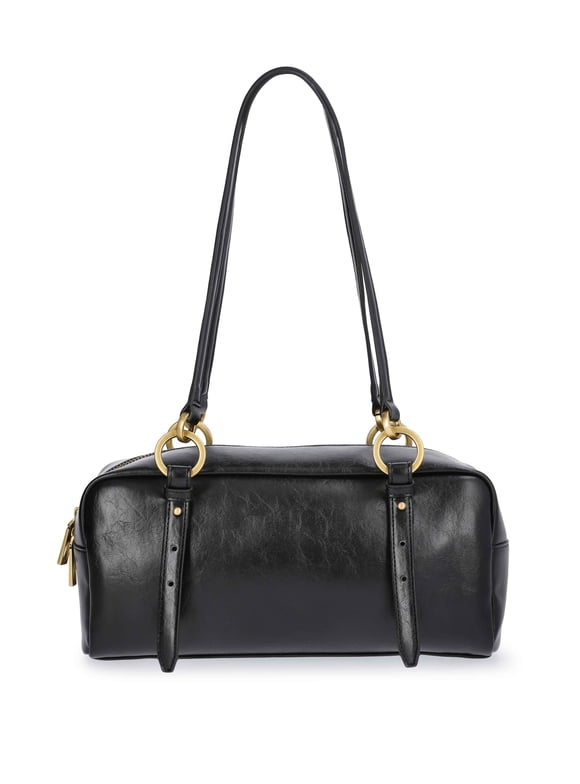 Women's Faux Leather Top Handle Shoulder Bag, Black