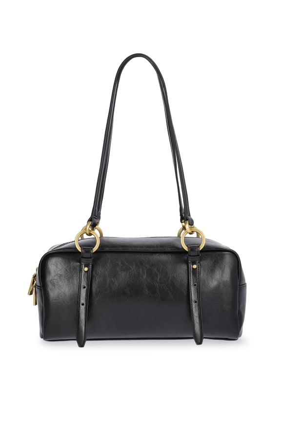 Women's Faux Leather Top Handle Shoulder Bag, Black