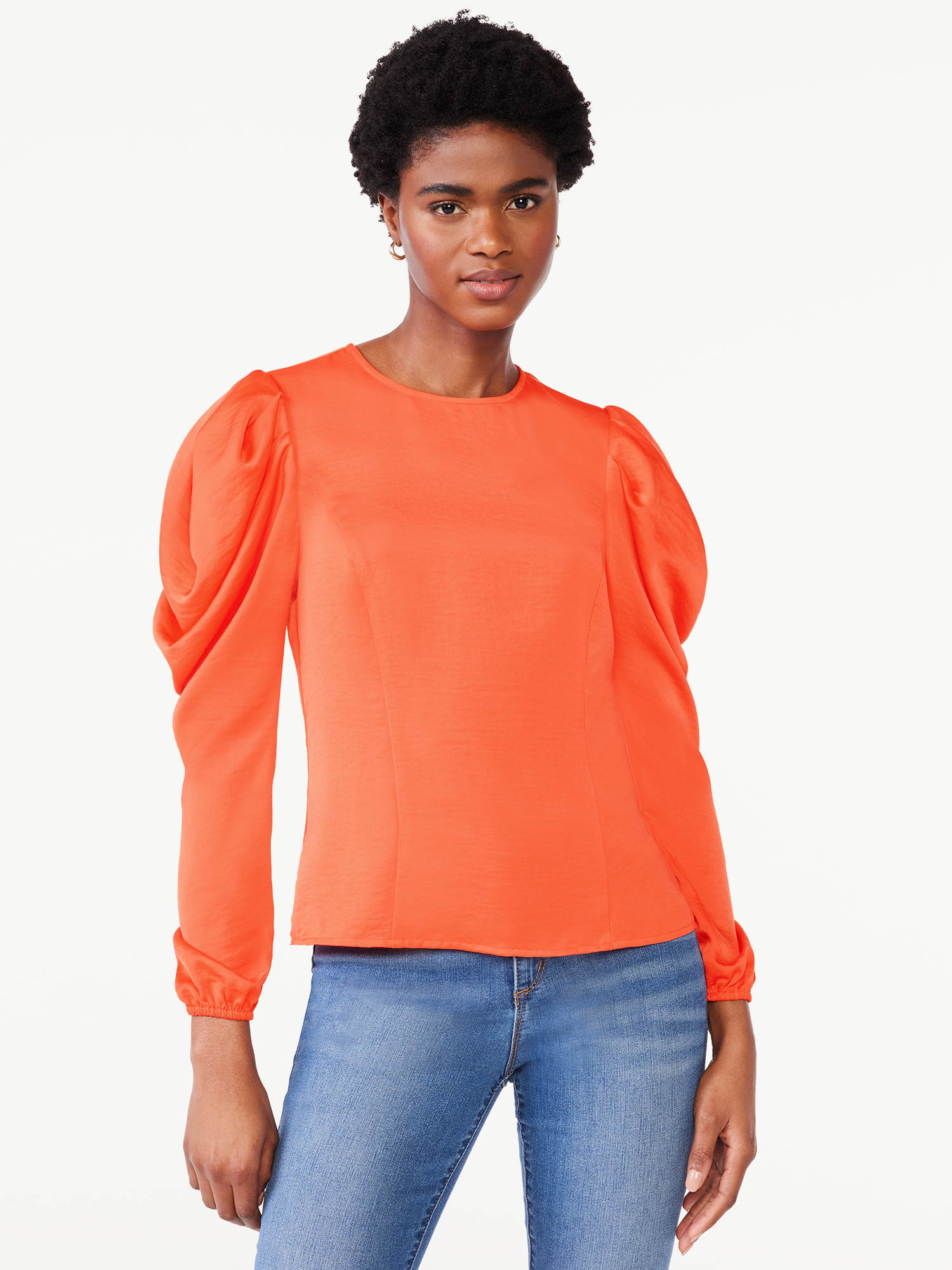 Scoop Women's Top with Blouson Sleeves, Sizes XS-XXL - image 1 of 5