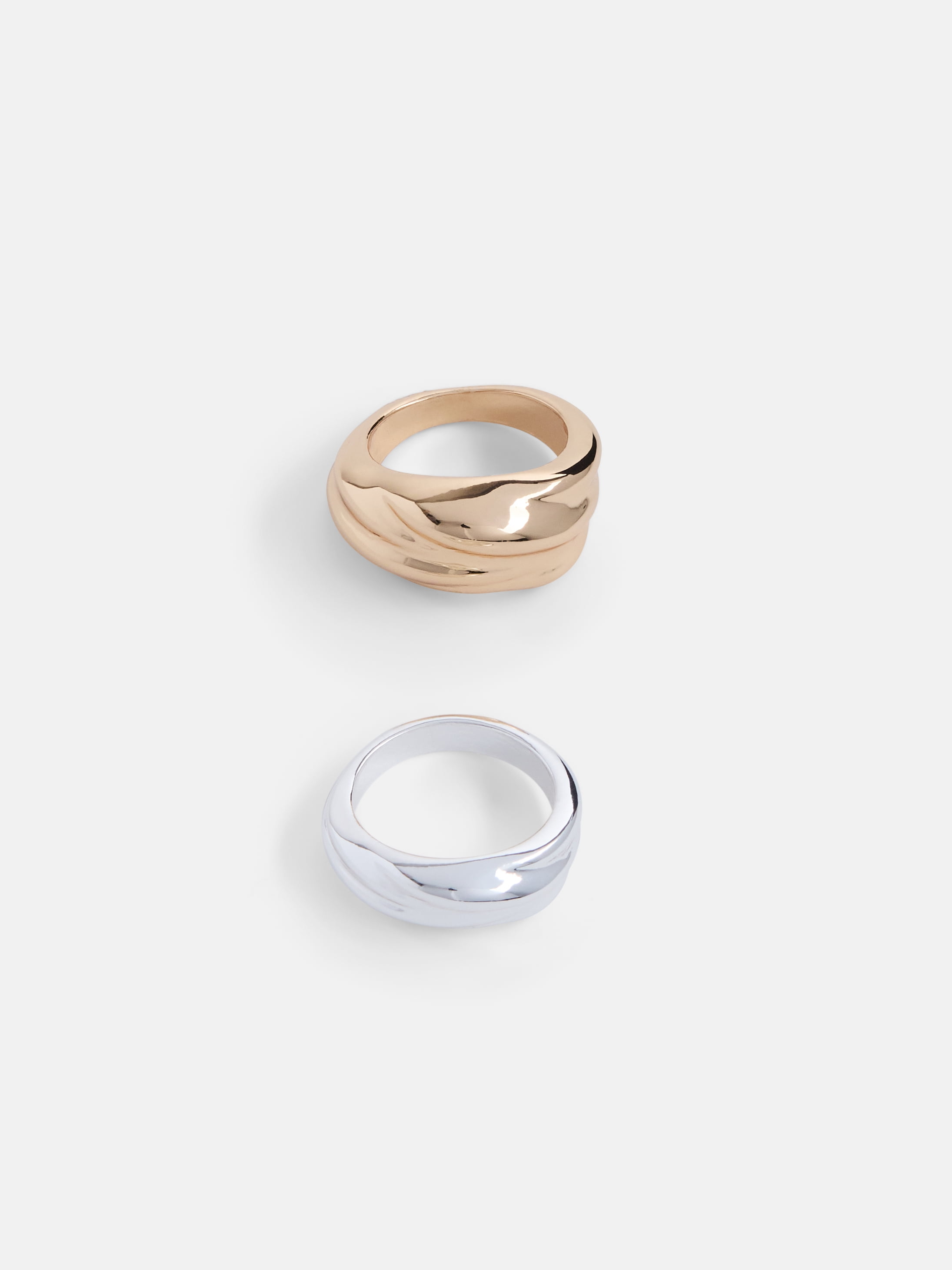 Women's Mixed Metal Textured Band Rings, 2 Pieces