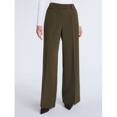 Scoop Women’s and Women's Plus Crepe Wide Leg Trousers, 32", 32.5", and 34" Inseams, Sizes 0-28