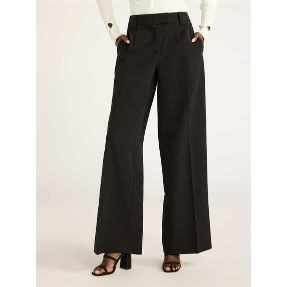 Scoop Women’s and Women's Plus Crepe Wide Leg Trousers, 32", 32.5", and