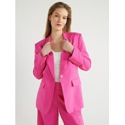 Scoop Women's and Women's Plus One Button Linen Blend Blazer, Sizes XS-4X