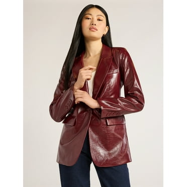 Scoop Women's Faux Patent Leather One Button Blazer, Sizes XS-XXL