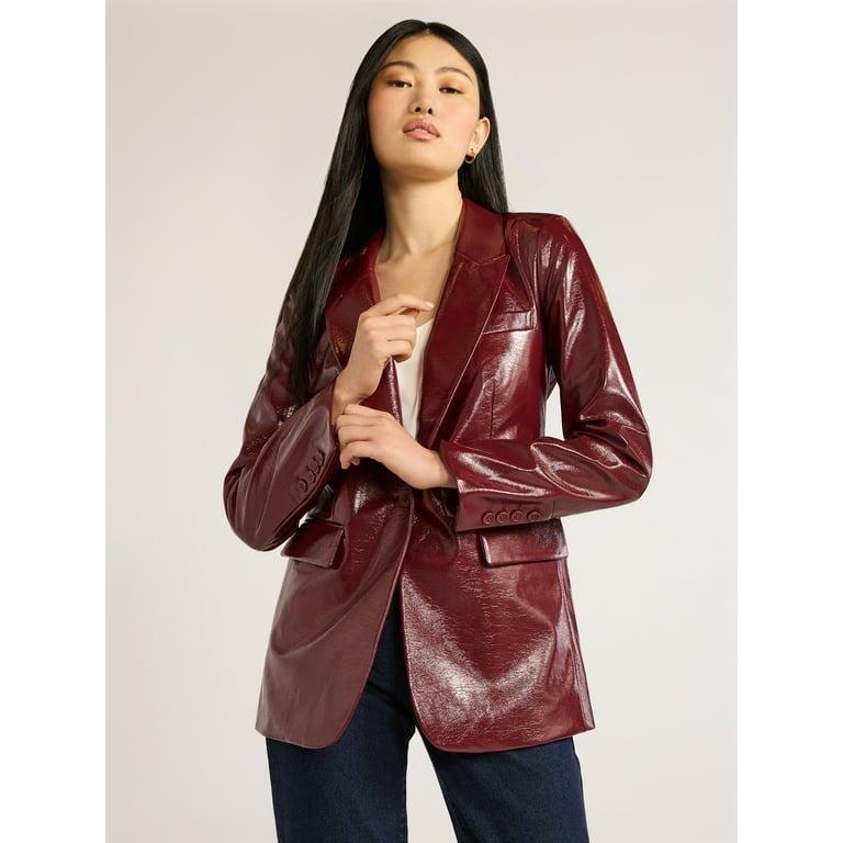 Scoop Women s Faux Patent Leather One Button Blazer Sizes XS XXL Walmart