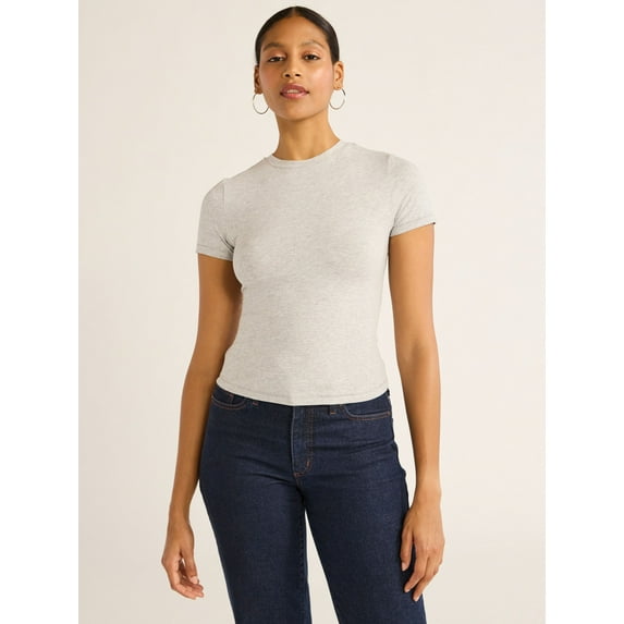 Scoop Women’s Stretch Cotton Blend Baby Tee with Short Sleeves, XS-XXL