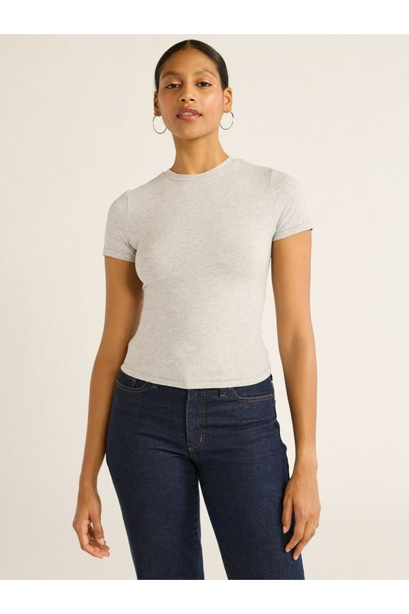 Women’s Stretch Cotton Blend Baby Tee with Short Sleeves, XS-XXL