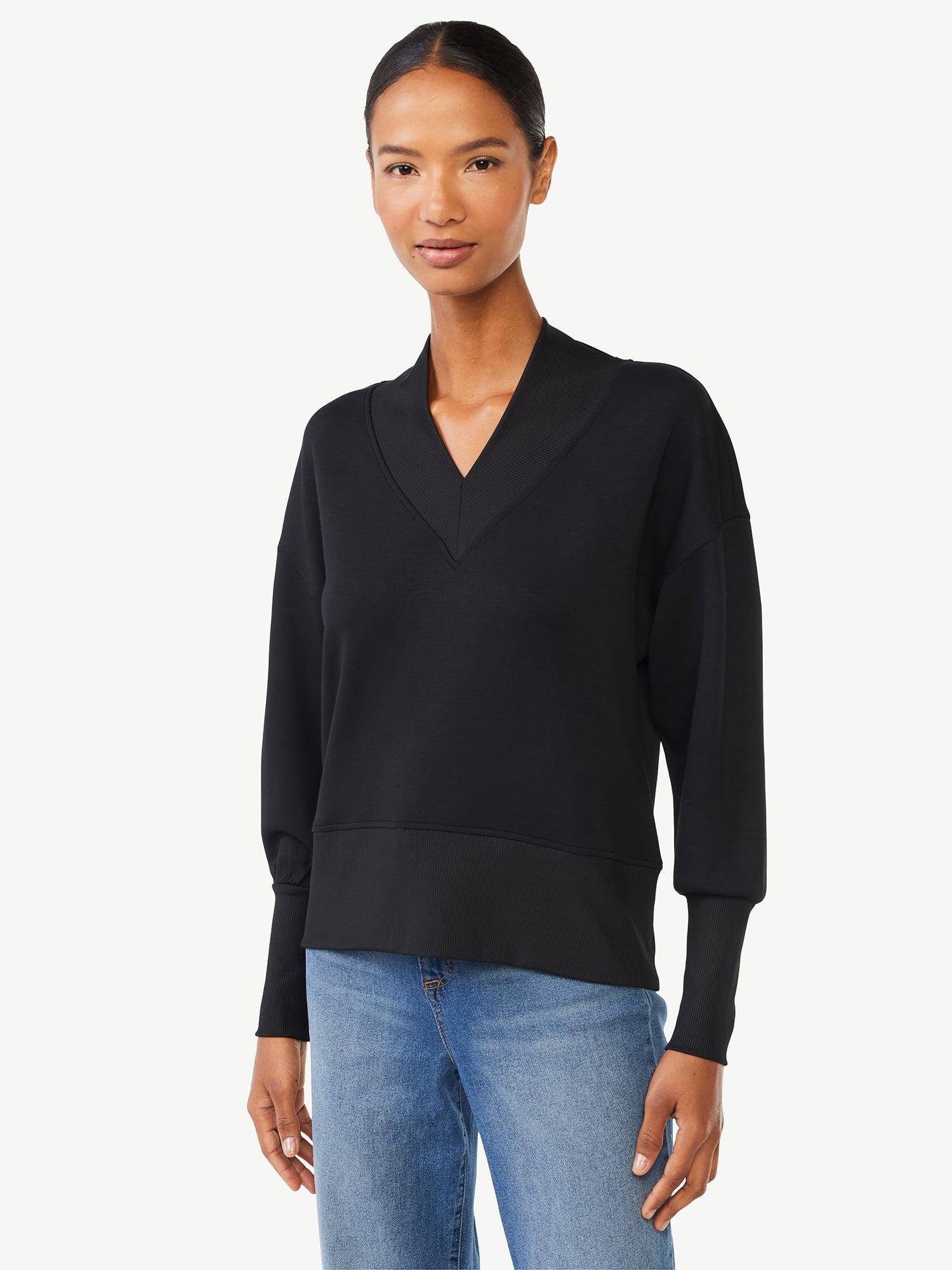 Scoop Women s Ultimate ScubaKnit V Neck Sweatshirt Sizes XS XXL Walmart