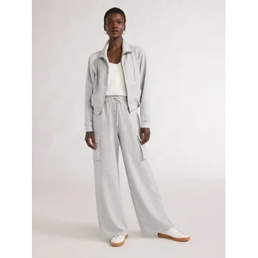Scoop Women’s and Women’s Plus Scubaknit Wide Leg Cargo Sweatpants, Sizes XS-4X