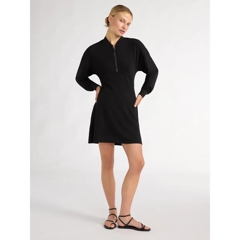 Scoop Women's Ultimate ScubaKnit Zip Front Mini Dress, Sizes Scoop Women's Ultimate ScubaKnit Zip Front Mini Dress, Sizes