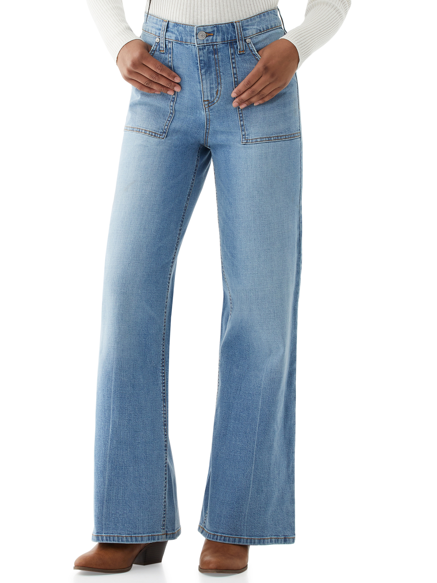 Scoop Women's Utility Wide Leg Jeans - Walmart.com