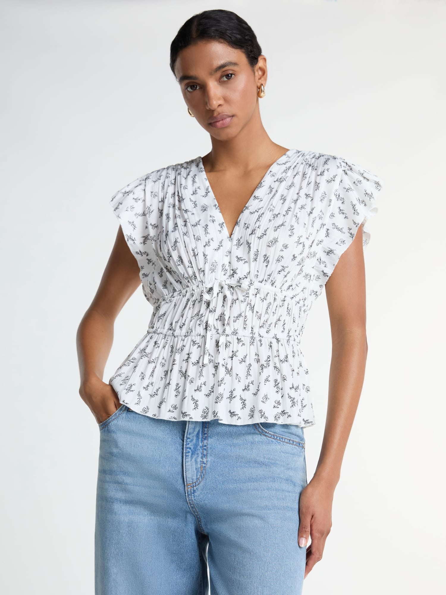 Scoop Women's V Neck Satin Top with Flutter Sleeves, Sizes XS-4X